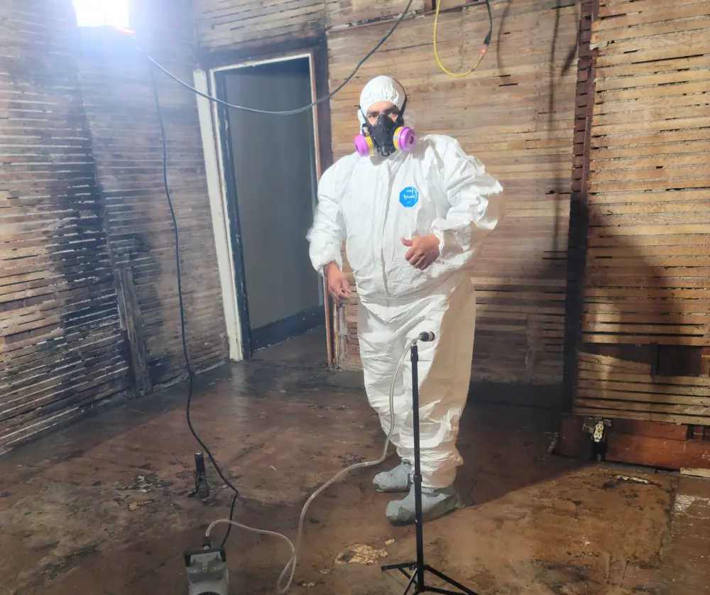 Atlas Labs post abatement clearance assessment technician inspects Portland OR home for remnants of asbestos