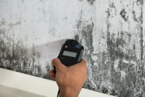 someone testing mold on a molded wall